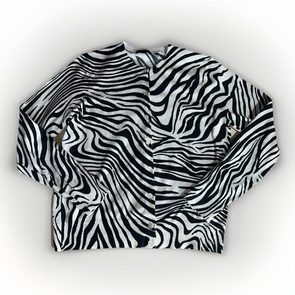 J.Crew Women’s Zebra Print Button-Front Cardigan Sweater Size XL Black White - Picture 1 of 9